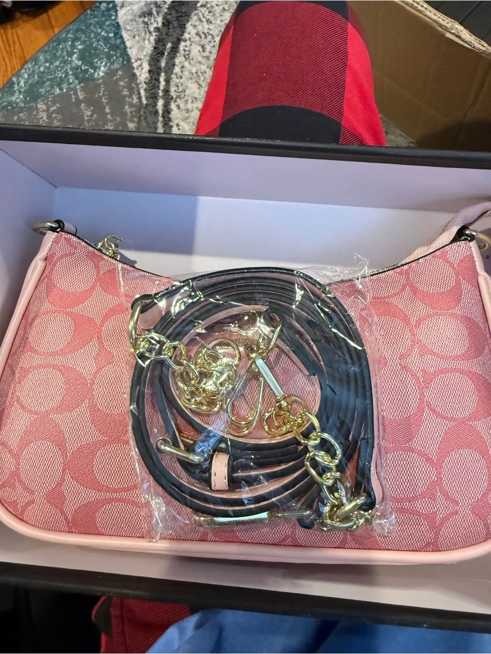 Coach Pink Signature Jacquard Shoulder Bag with Gold Logo
